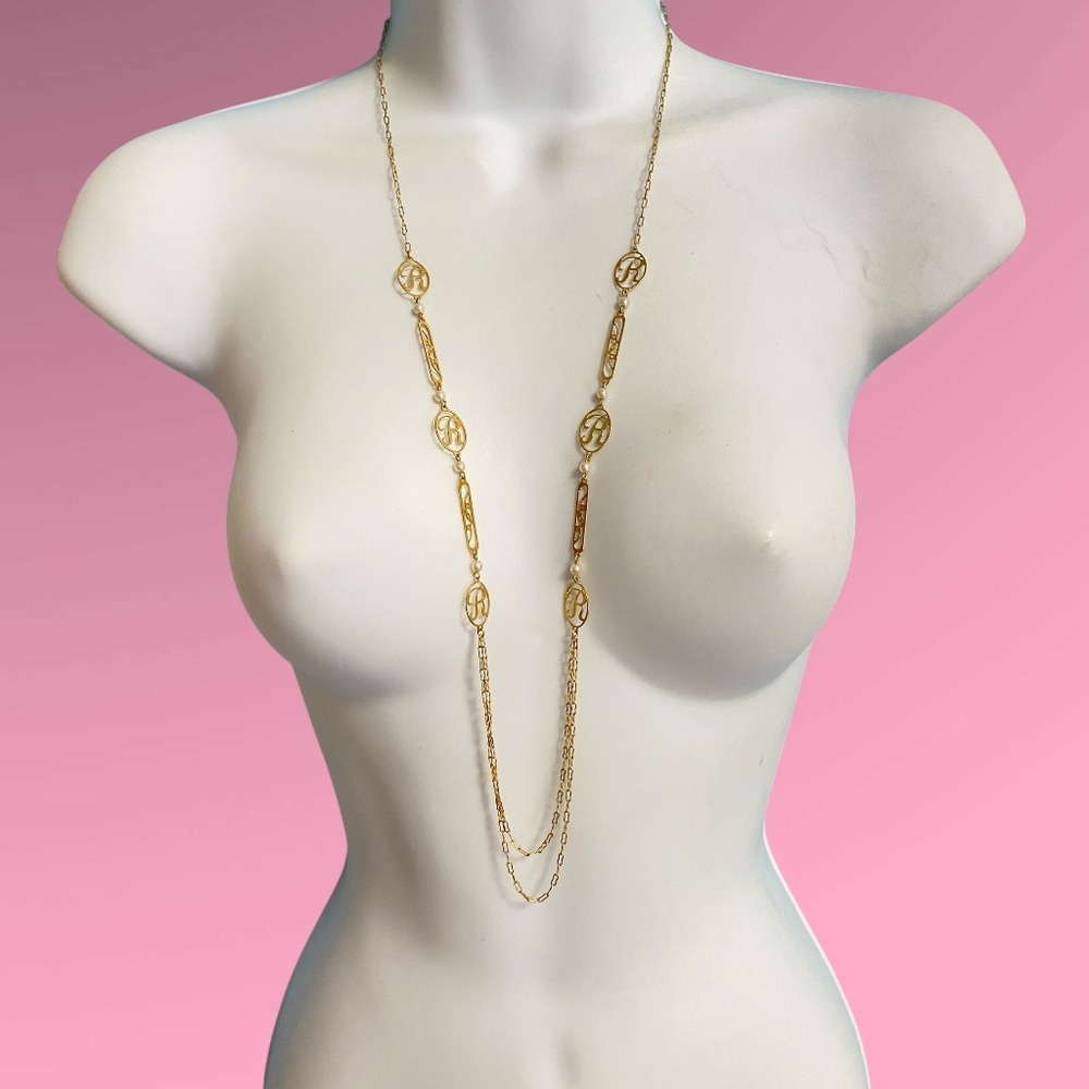 AVON Gold Tone Initial "R" Long Necklace Vintage